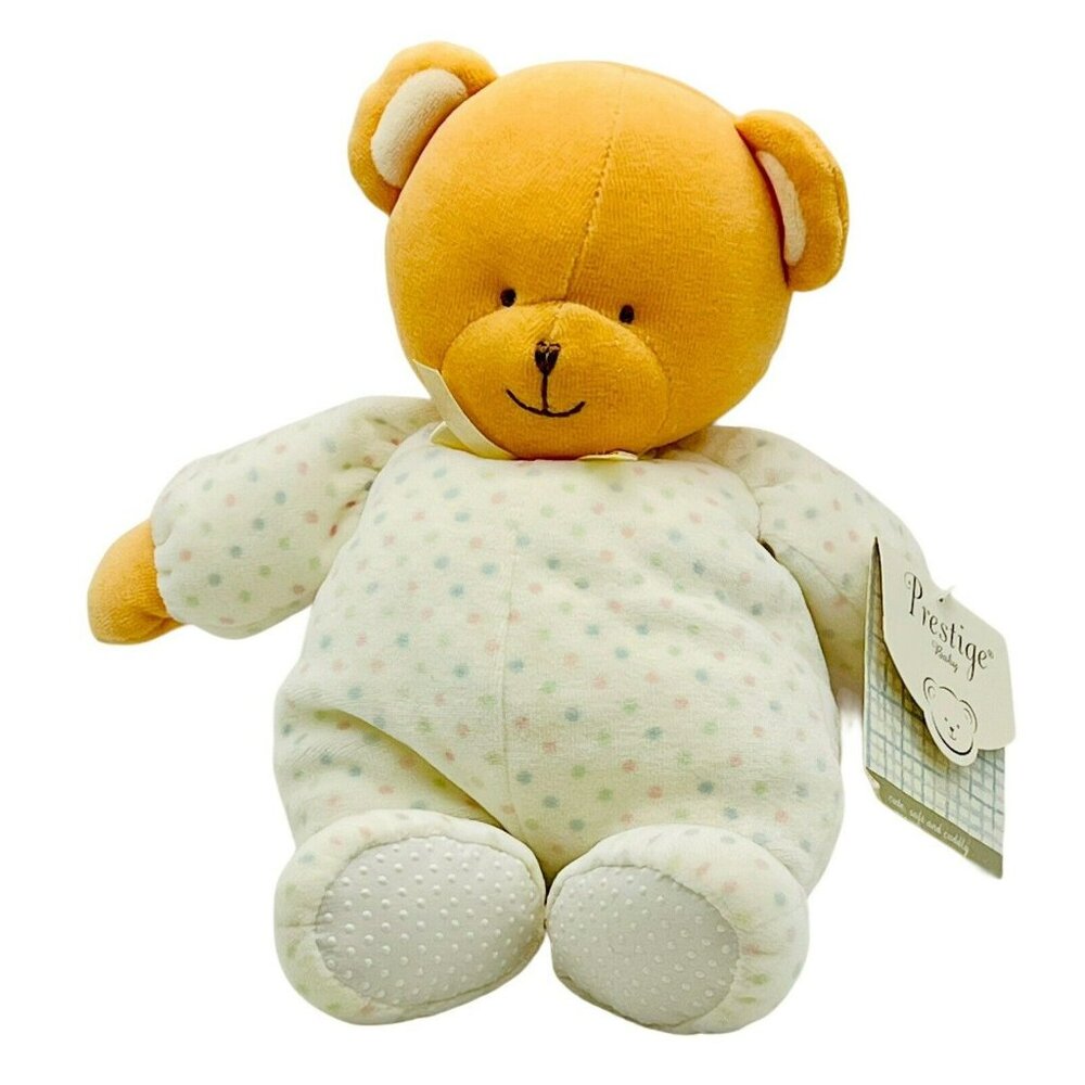 Prestige Baby Brown Bear Footie Pajamas Rattle Pastel Polka‎ Dots Tags 11 inch